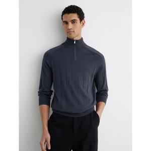 REISS Findlay Merino Wool Wide-Rib Half-Zip Jumper